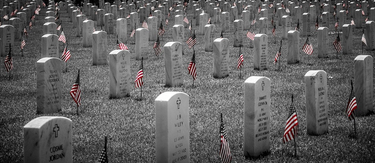 Photo of memorials at Arlington Memorial Cemetery.