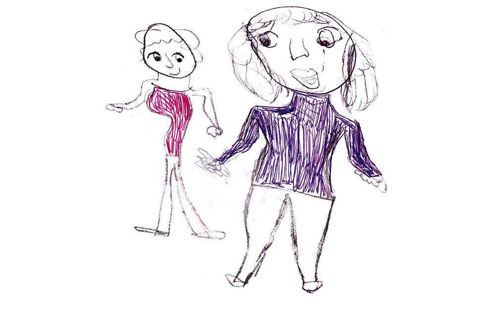 A drawing of two girls standing next to each other.