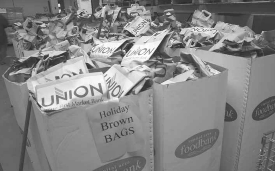 Photos of the holiday brown bags prepared for senior citizens.