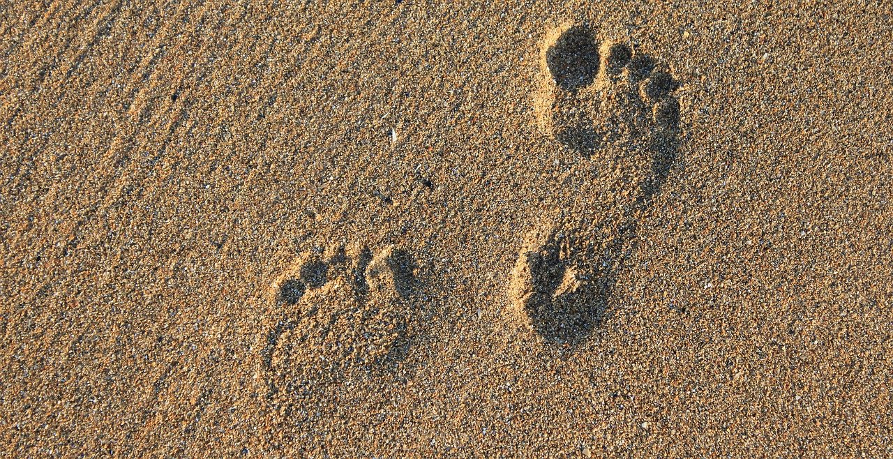 Photo of foot prints in beach sand