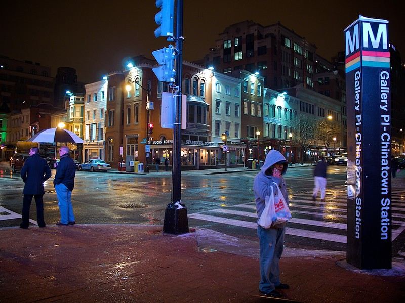 Photo of a cold, wet night in Washington, DC's late winter