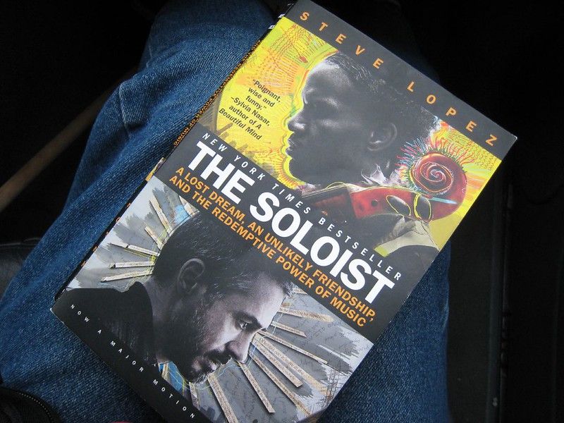 Photo of the book, "The Soloist," which shows the movie's lead actors