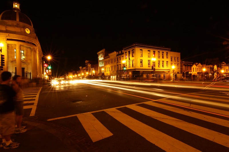 Photo of a Georgetown intersection at night