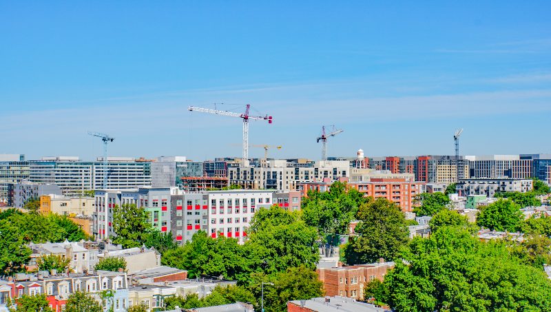 Cranes tower over construction sites in Washington DC