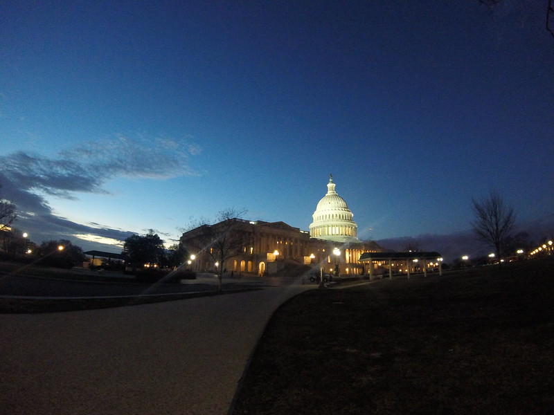The US Capitol at dusk