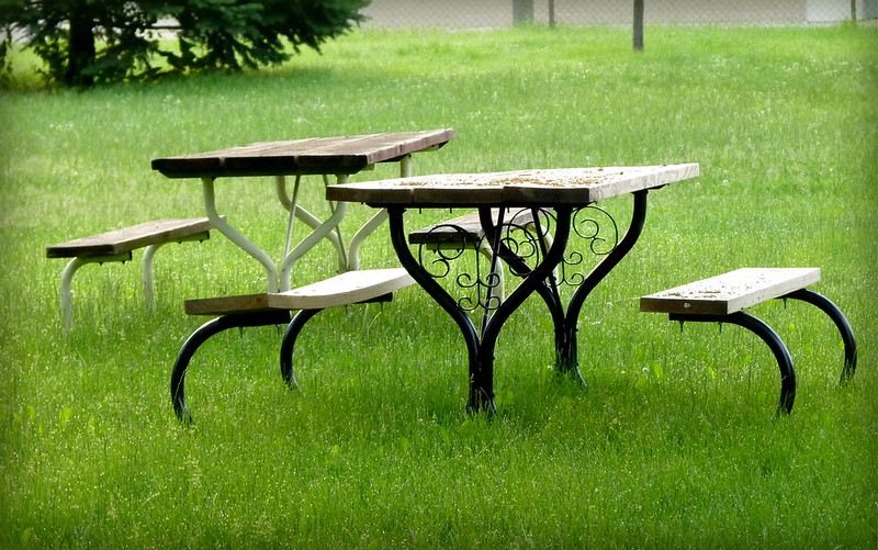 Photo of picnic tables in a a park