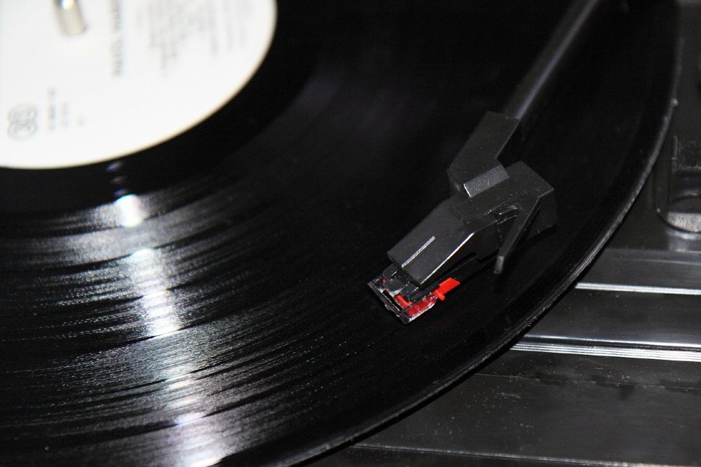 Photo of a record playing on a record player