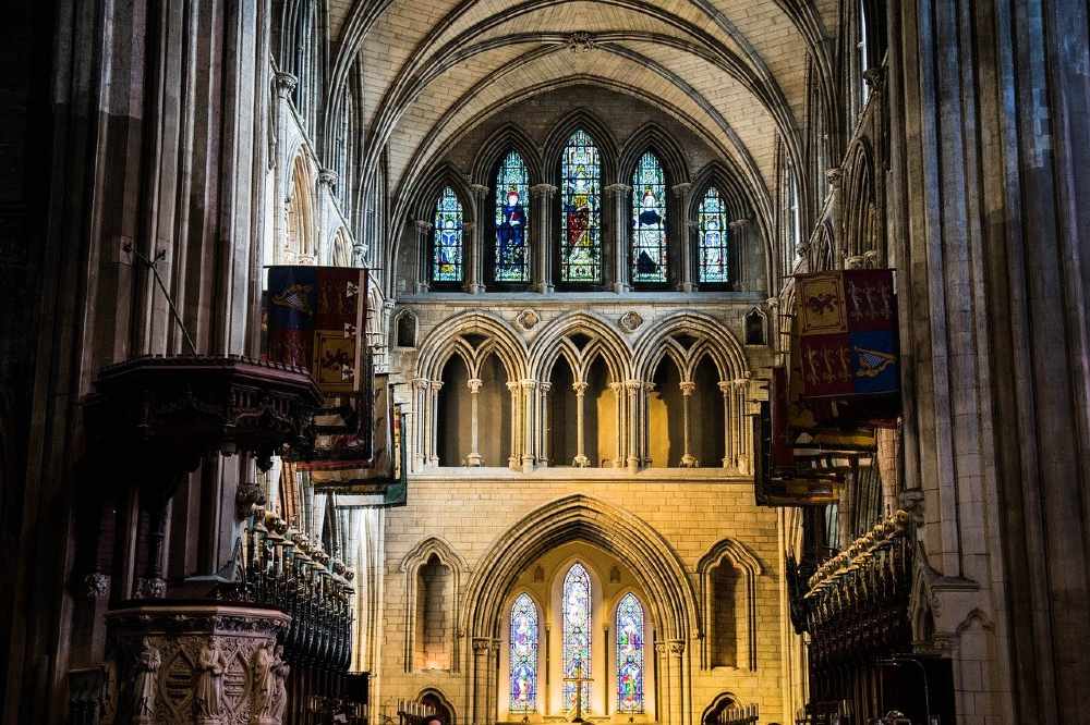 An interior photo of St. Patrick's Church in Dublin, Ireland.