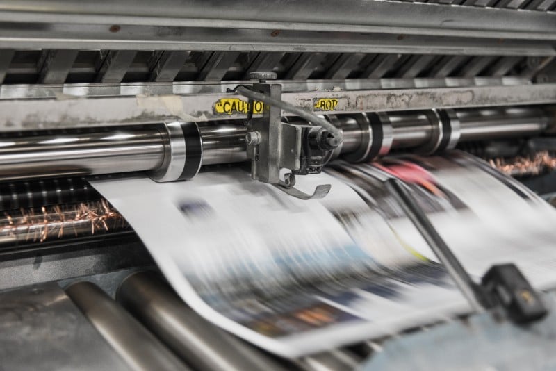 Photo of a newspaper printing press