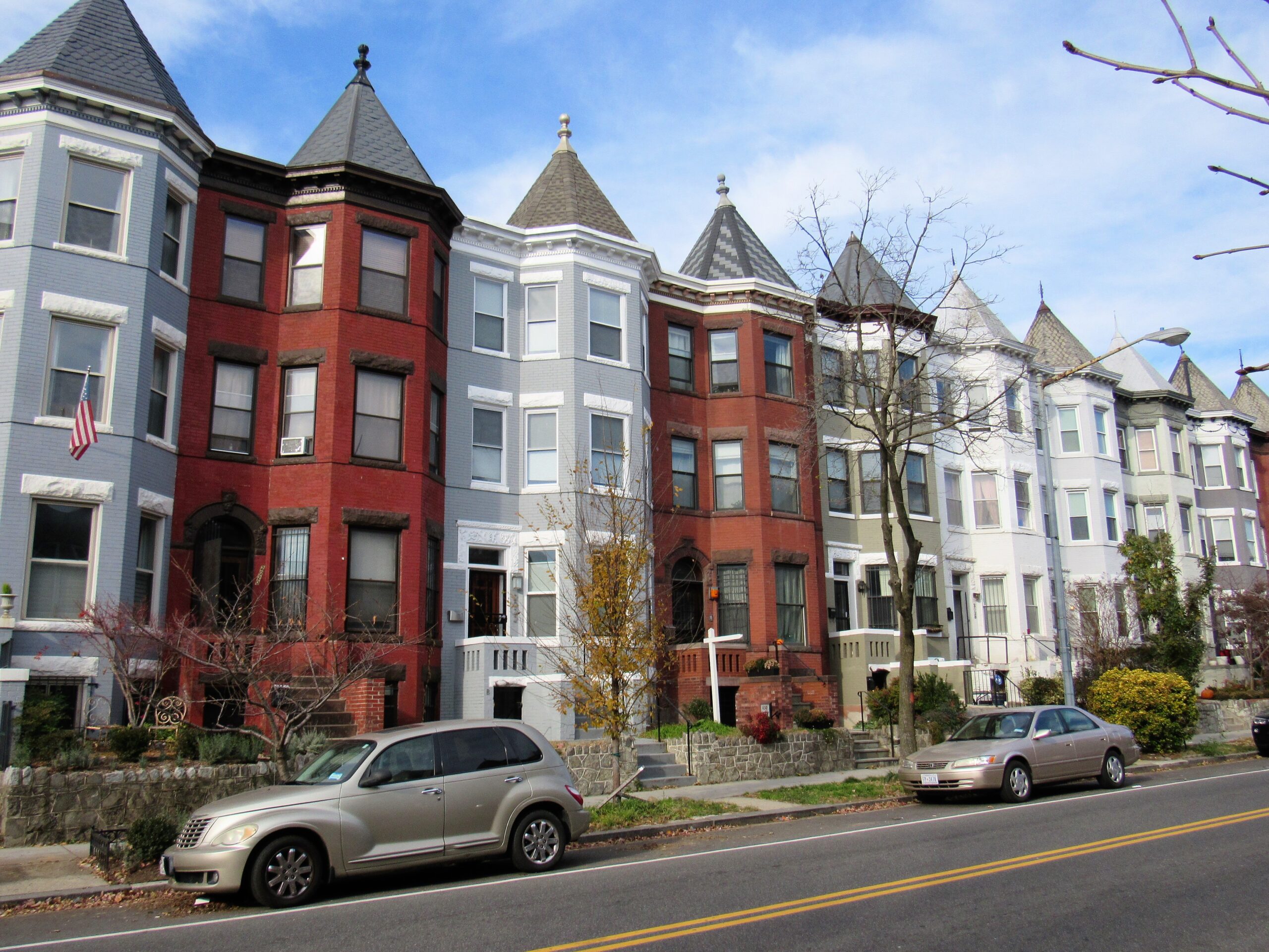 A block of connected row houses.
