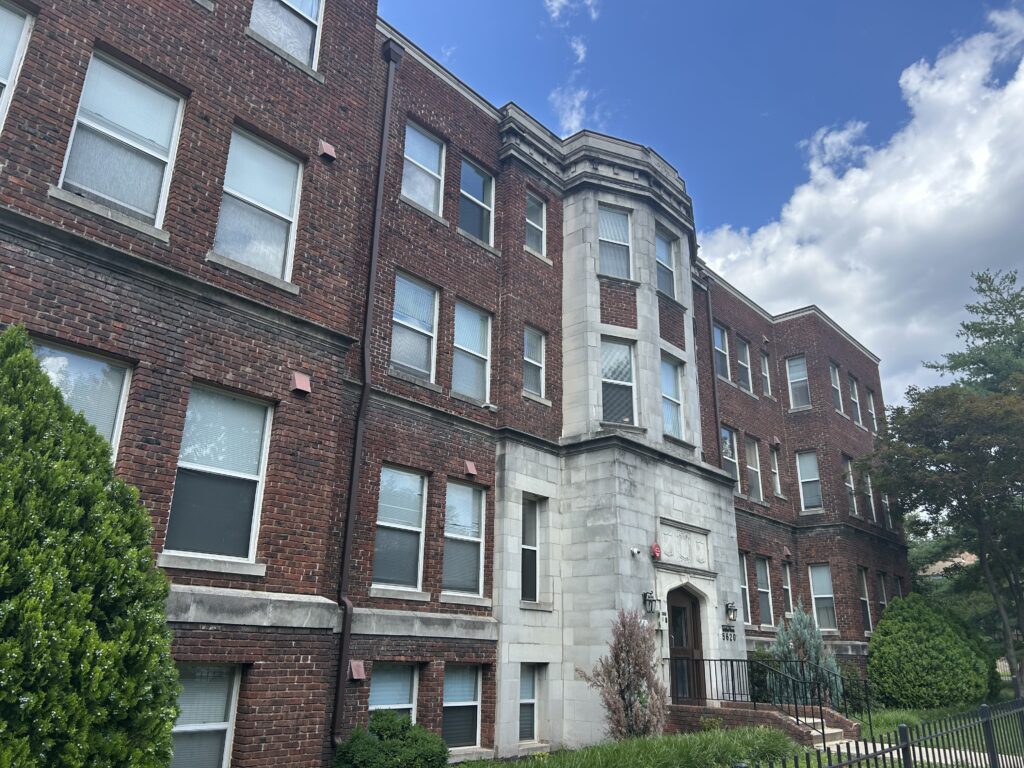 A four story brick building.